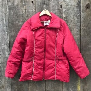 Vintage 70s Wide Collar Belted Burgundy Winter Ski Puffer Jacket XL